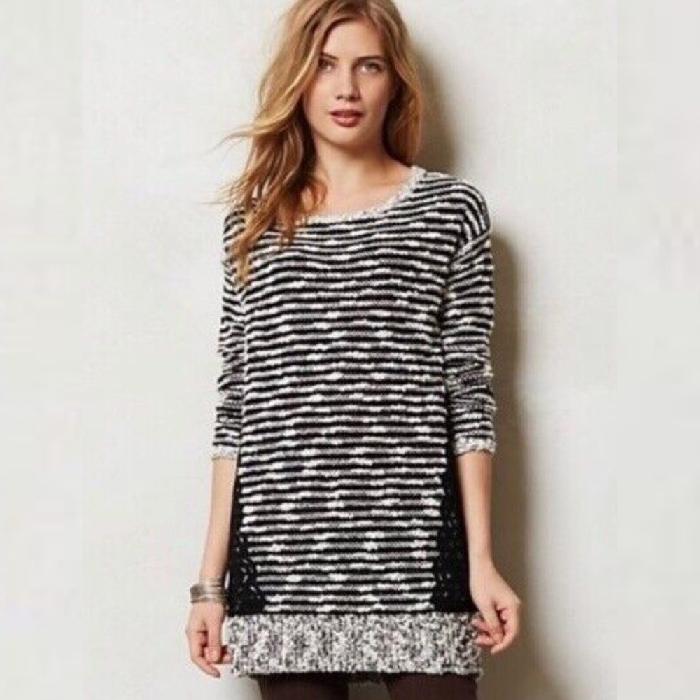 Anthropologie Moth Tweed Knit Fringe Boho Tunic Sweater Top Size Medium Boho M